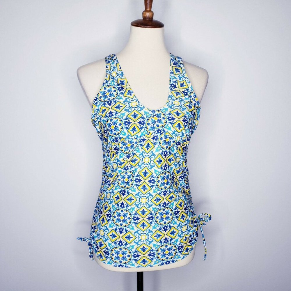 NICOLE MILLER Blue Postage Print Tankini Top - Picture 1 of 9
